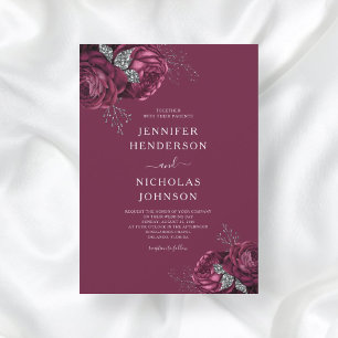 Invitation Élégant Mariage floral de Burgundy Peonies