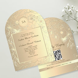 Invitation Élégant Mariage floral d'huile d'or