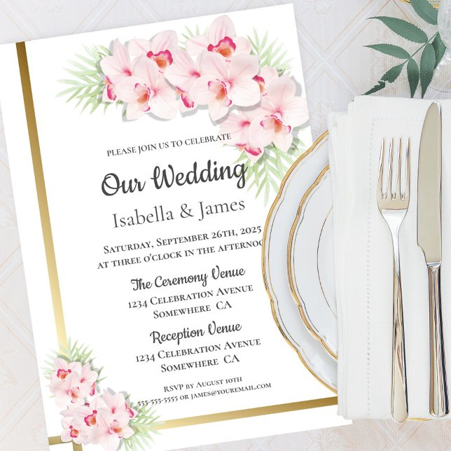 Invitation Élégant Mariage floral d'orchidée rose (Créateur téléchargé)