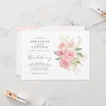 Élégant mariage floral doré aquarelle rose rose