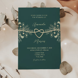 Invitation Élégant Mariage Floral Emerald Gold