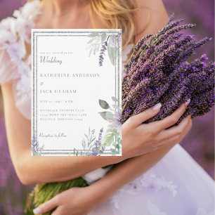 Invitation Élégant mariage floral et feuillage lavande 