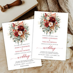 Invitation Élégant Mariage Floral Eucalyptus Bourgogne Automn