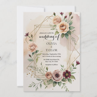 Invitation Elégant Mariage Floral Frame Or