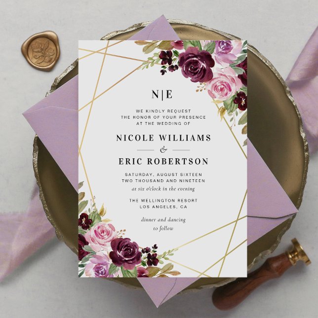Invitation élégant mariage floral géométrique (Créateur téléchargé)