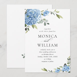 Invitation Élégant Mariage Floral Hydrangea Bleu Tout en un