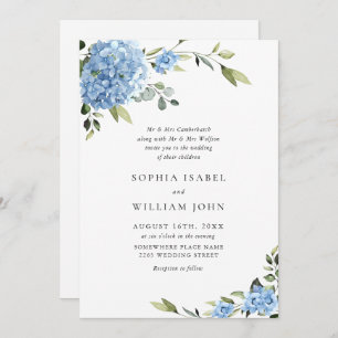 Invitation Élégant Mariage Floral Hydrangea Bleu Tout en un