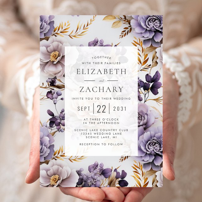 Invitation Élégant Mariage Floral Lilac Purple Or (Créateur téléchargé)