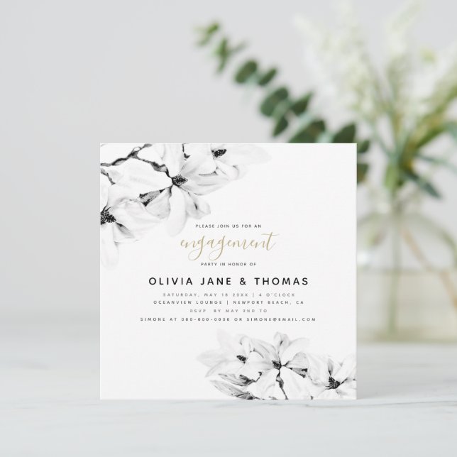 Invitation Élégant Mariage Floral Magnolias moderne (Debout devant)