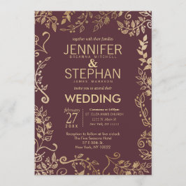 Invitation Élégant Mariage floral marsala rouge de Bourgogne