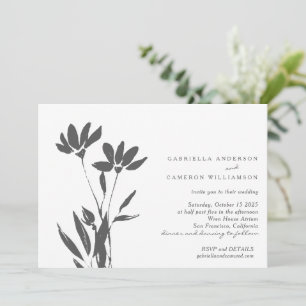 Invitation Élégant Mariage Floral moderne noir blanc