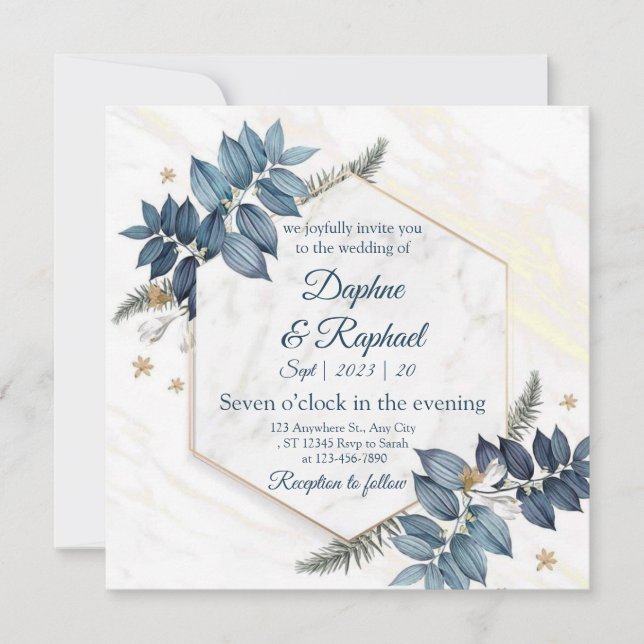 Invitation Elégant Mariage floral neutre | Gold F (Devant)