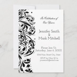 Invitation Élégant Mariage floral noir et blanc