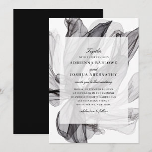 Invitation Élégant Mariage floral noir et blanc fumé