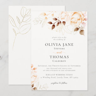 Invitation Élégant Mariage Floral Orange Brûlé Automne