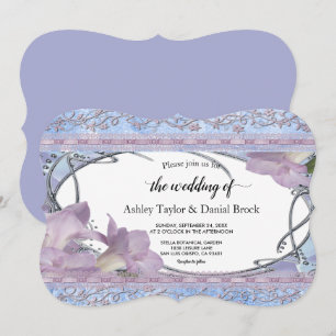 Invitation Élégant Mariage Floral Orné Purple Chic Moderne