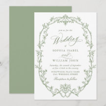 Élégant Mariage Floral Orné Victorien Vert Sage