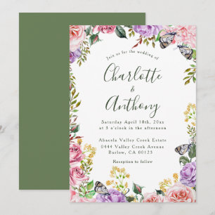 Invitation Élégant Mariage floral papillon de printemps