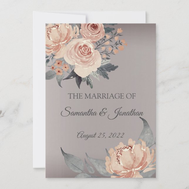 Invitation Élégant Mariage floral rose argent romantique Invi (Devant)