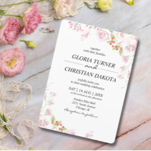 Invitation Élégant Mariage floral rose arrondi Arêtes