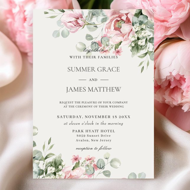 Invitation Élégant Mariage floral rose chic rose chic (Créateur téléchargé)