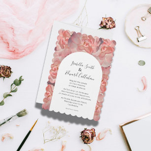 Invitation Élégant mariage floral rose corail aquarelle