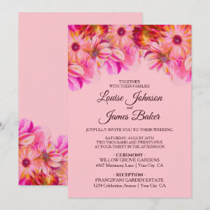 Invitation Élégant Mariage floral rose et jaune