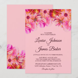 Invitation Élégant Mariage floral rose et jaune