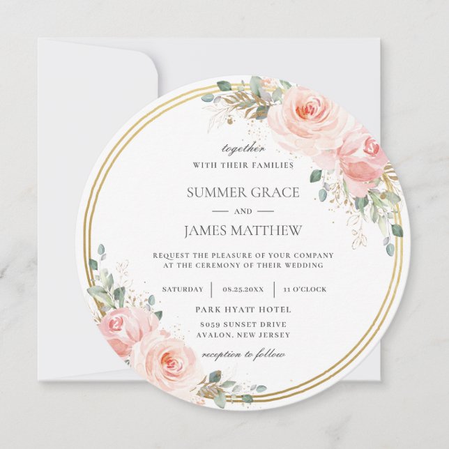 Invitation Élégant Mariage floral rose rose rose (Devant)