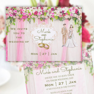Invitation Élégant Mariage floral rose vif