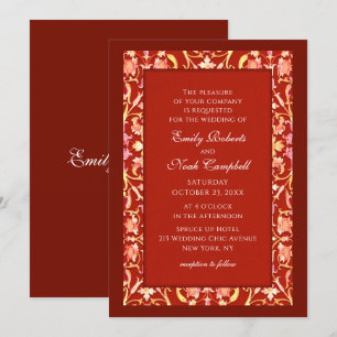 Invitation Élégant Mariage floral rouge Bourgogne élégant