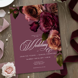 Invitation Élégant Mariage Floral Rust et Bourgogne aux Touch