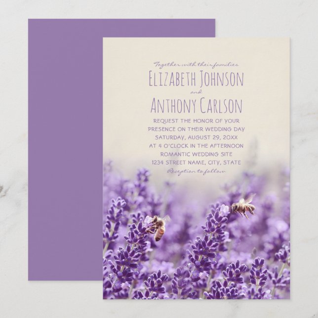 Invitation Élégant Mariage floral rustique de lavande botaniq (Devant / Derrière)