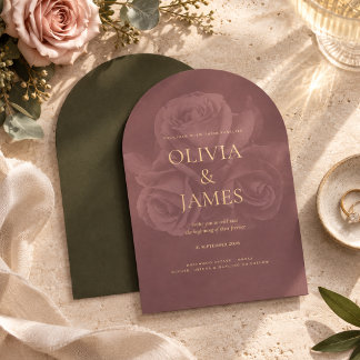 Invitation Élégant mariage floral vert olive et mauve