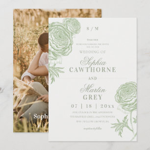 Invitation Élégant Mariage Floral Vert Sauge