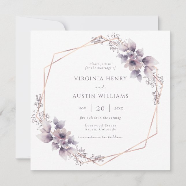 Invitation Élégant Mariage floral violet (Devant)