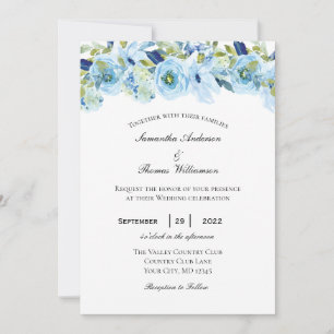 Invitation Élégant mariage formel floral bleu vert