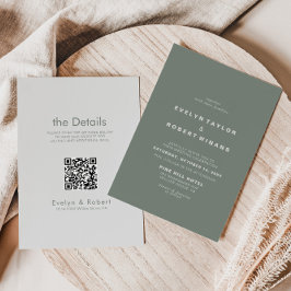 Invitation Élégant Mariage formel vert avant et arrière