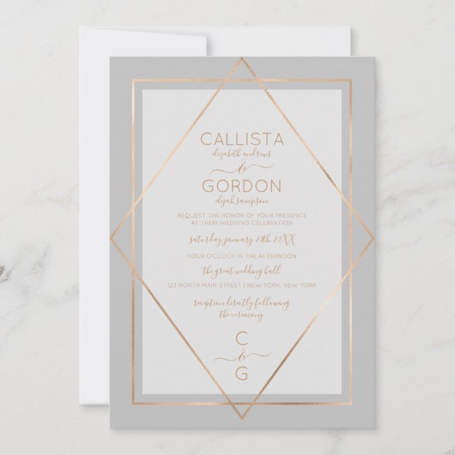 Invitation Elégant Mariage frontière de Geo gris simple (Devant)