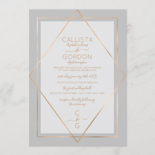 Invitation Elégant Mariage frontière de Geo gris simple
