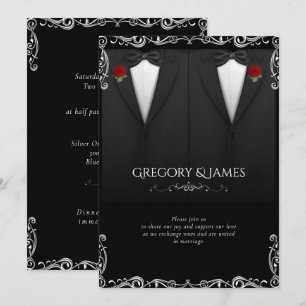 Invitation Élégant Mariage gay Tuxedo Rose rouge