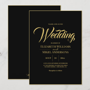 Invitation Élégant Mariage Gold Black Budget