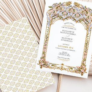 Invitation Elégant Mariage Gold & Blue Filigree