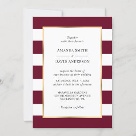 Invitation Elégant Mariage Gold Burgundy et White Stripes