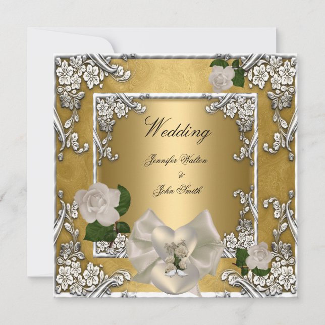 Invitation Elégant mariage Gold Cream Rose Argent (Devant)