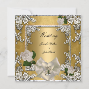 Invitation Elégant mariage Gold Cream Rose Argent