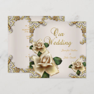 Invitation Elégant mariage Gold Cream Rose beige