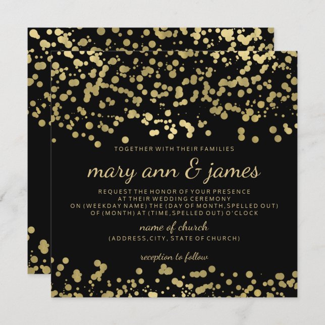 Invitation Elégant Mariage Gold Foil Look Confetti (Devant / Derrière)