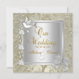 Invitation Elégant Mariage Gold Silver White Dove