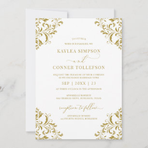 Invitation Élégant Mariage Gold Winter Holiday